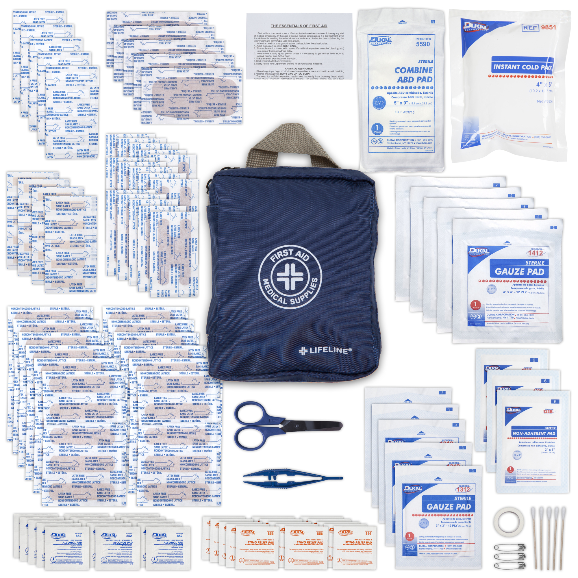 Lifeline Essential First Aid Kit - 200 Pcs, Soft Case with Zipper, Model# 4147
